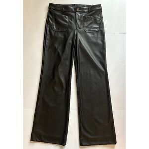 J.Crew Lizzie Black Faux Leather Wide Leg Patch Pocket Pants 30T Tall CB414